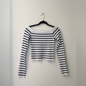 Aeropostale Black and White Striped Off-Shoulder Top